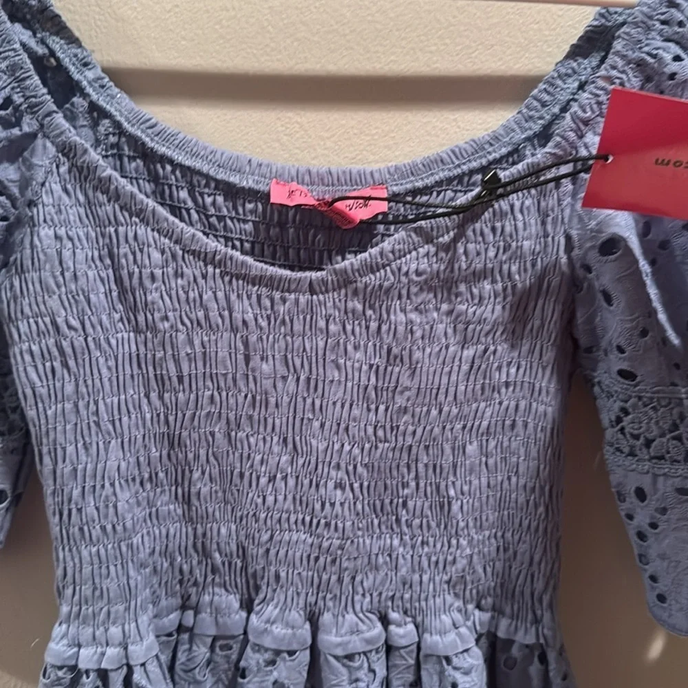 NWT Betsey Johnson Blue Eyelet Casual Dress Junior XS
